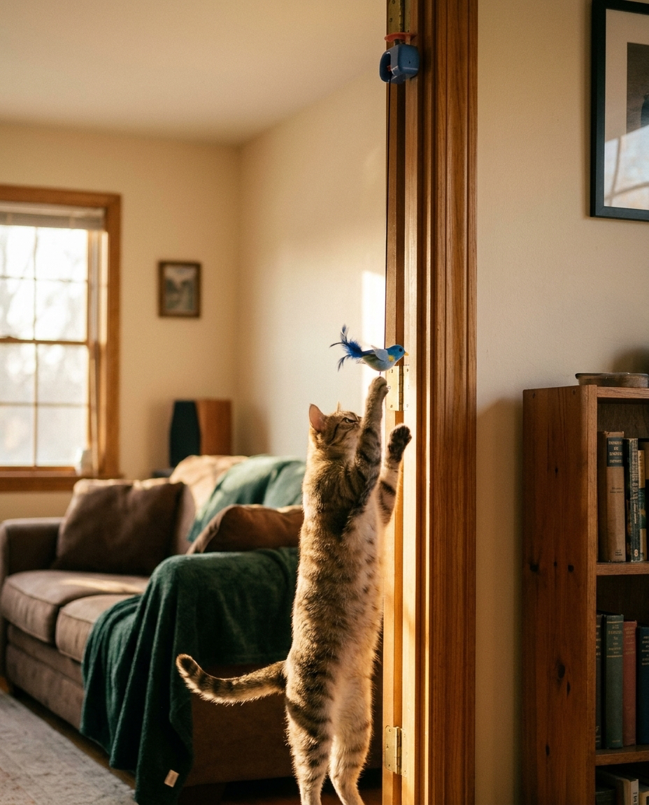 Cat batting at The Rotation Toy hanging cat toy