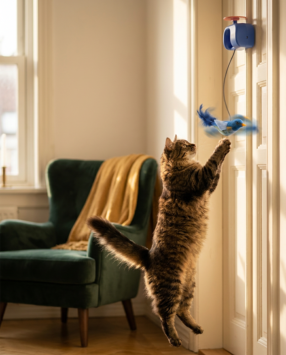 Cat reaching up to play with The Rotation Toy