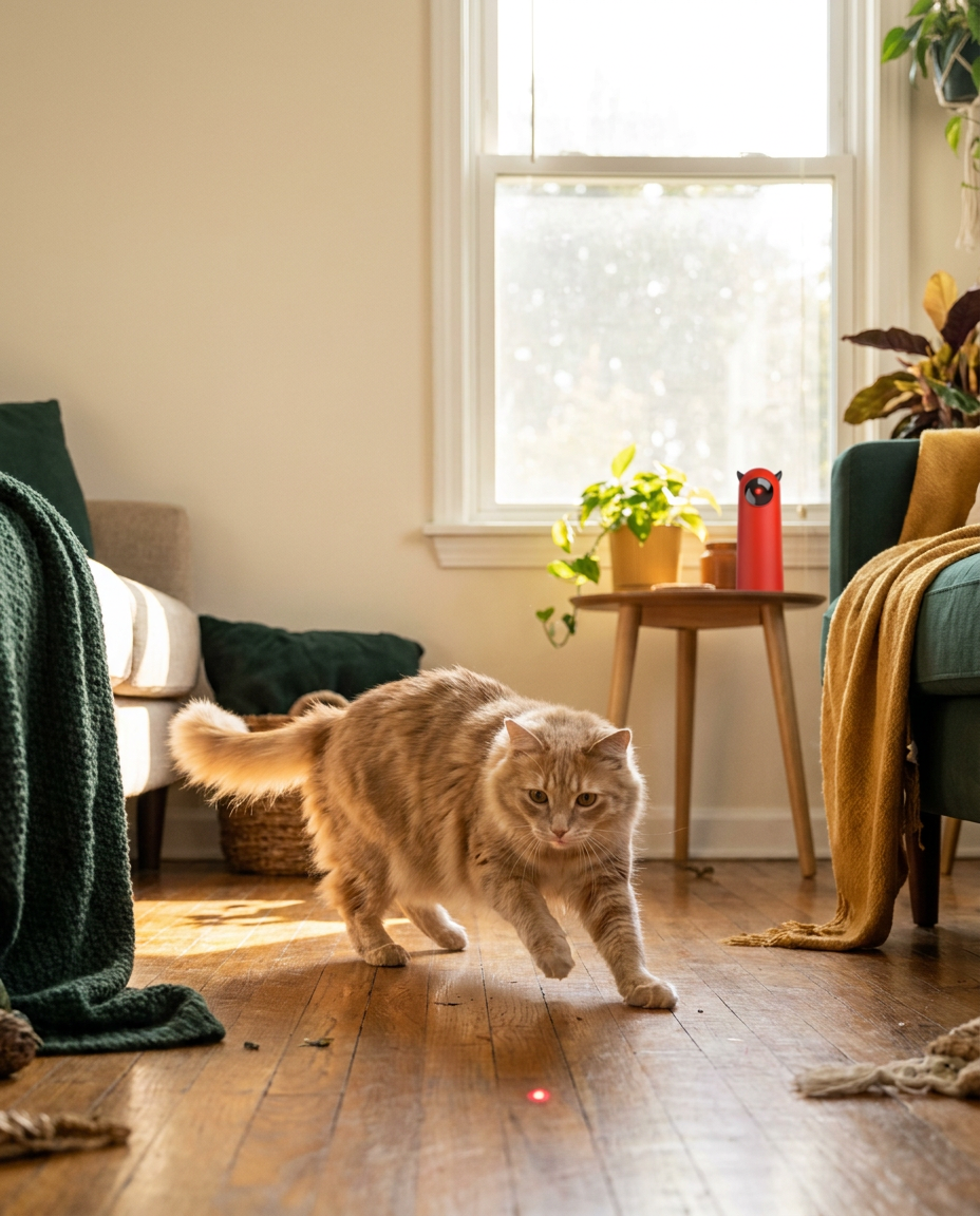 Cat playing with The Solo Play Laser automatic pet teaser