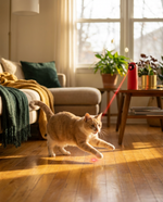 Cat chasing laser dot from The Solo Play Laser automatic pet teaser