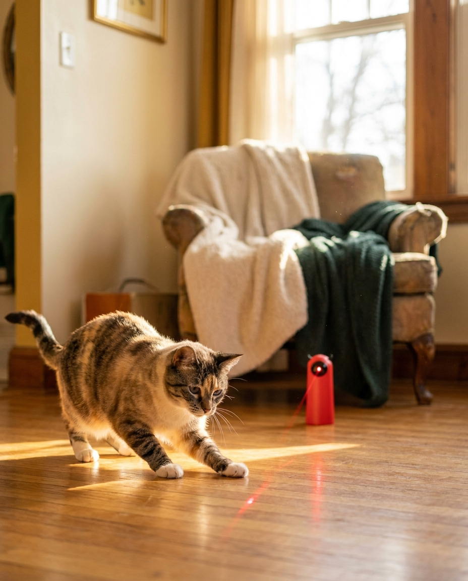 Cat pouncing at laser dot from The Solo Play Laser
