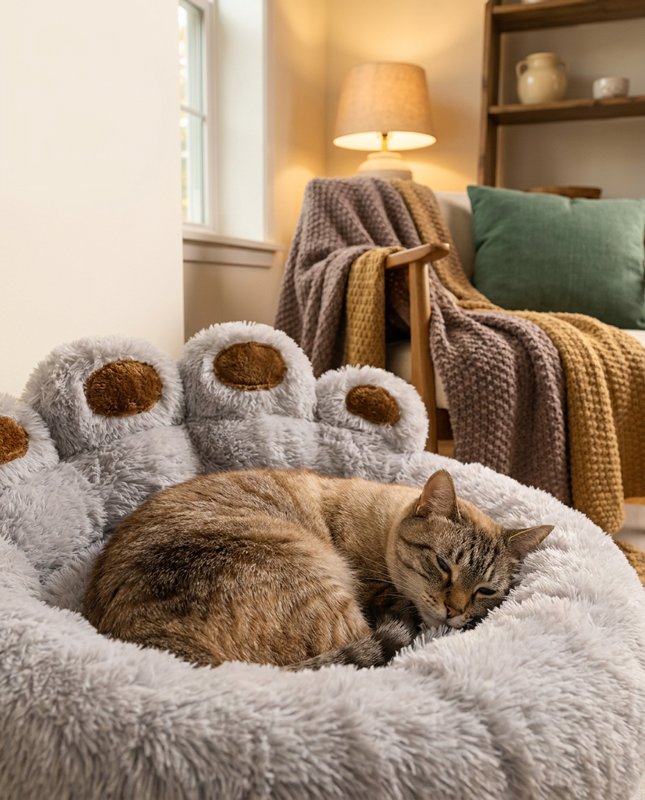Cat resting in The Burrow Nest pet bed