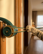 Close-up of door-clip mount and elastic cord on The Door Hunter
